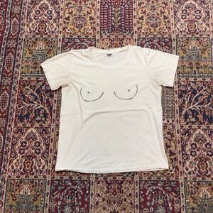 VTG 00s Anka Women Cream Graphic Breast Line Art T Shirt Size Medium Cotton